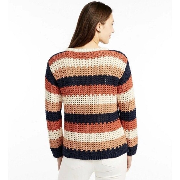 L.L. Bean Signature Bailey Island Cotton Fisherman Sweater Cream Crochet Lady XS - Picture 7 of 8